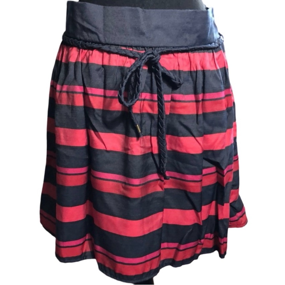 Tommy Hilfiger NWOT Red, Blue & Pink Striped Mini Skirt with Braided Belt Large
